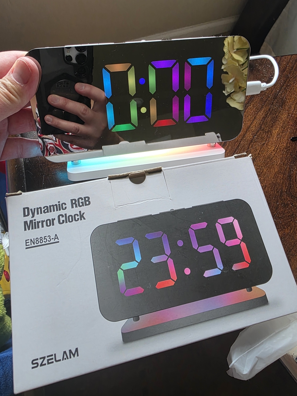 Dynamic RGB Mirror Alarm Clock Digital LED Night Light